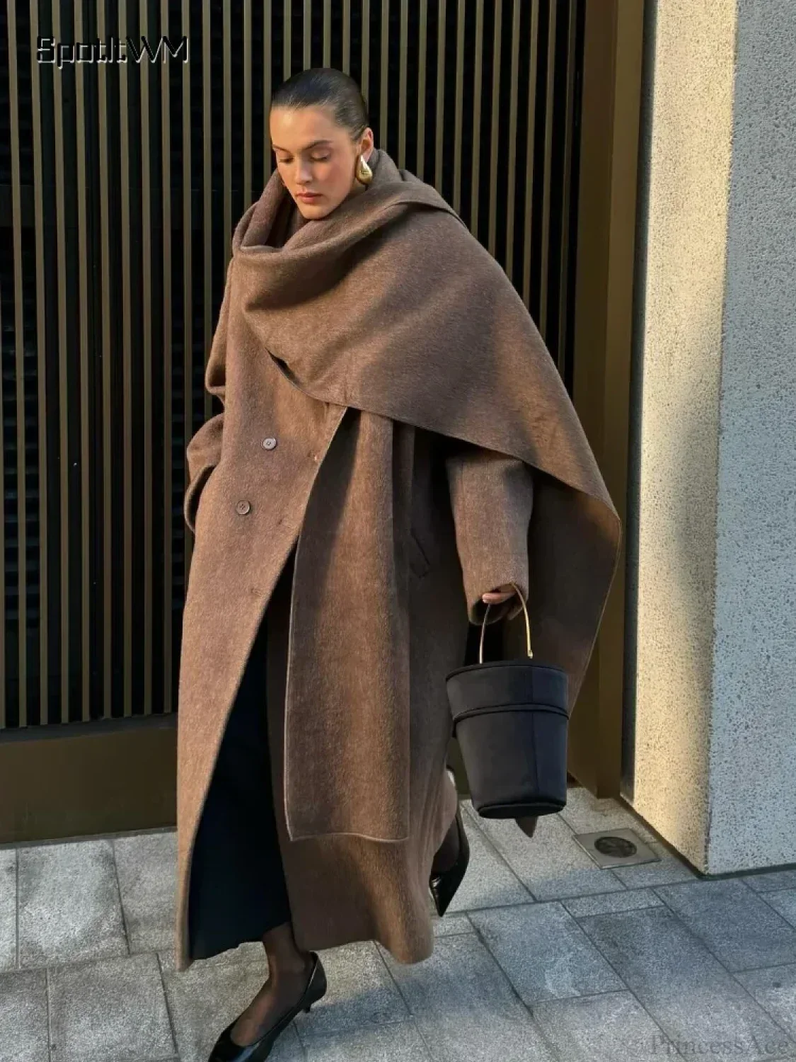 Long Scarf Wool Blends Coat - Image 4