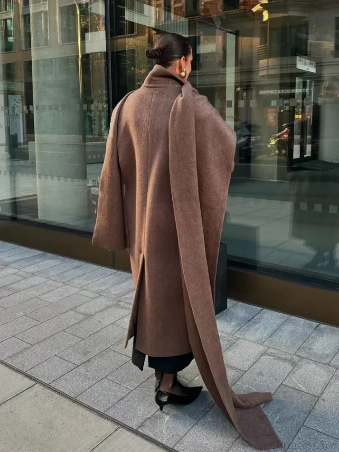 Long Scarf Wool Blends Coat - Image 6