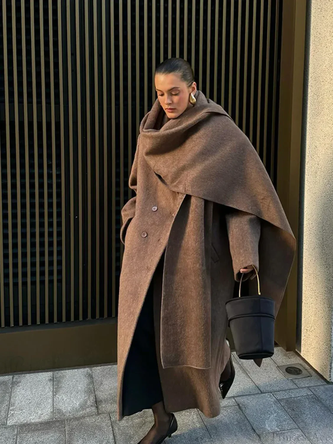 Long Scarf Wool Blends Coat - Image 7