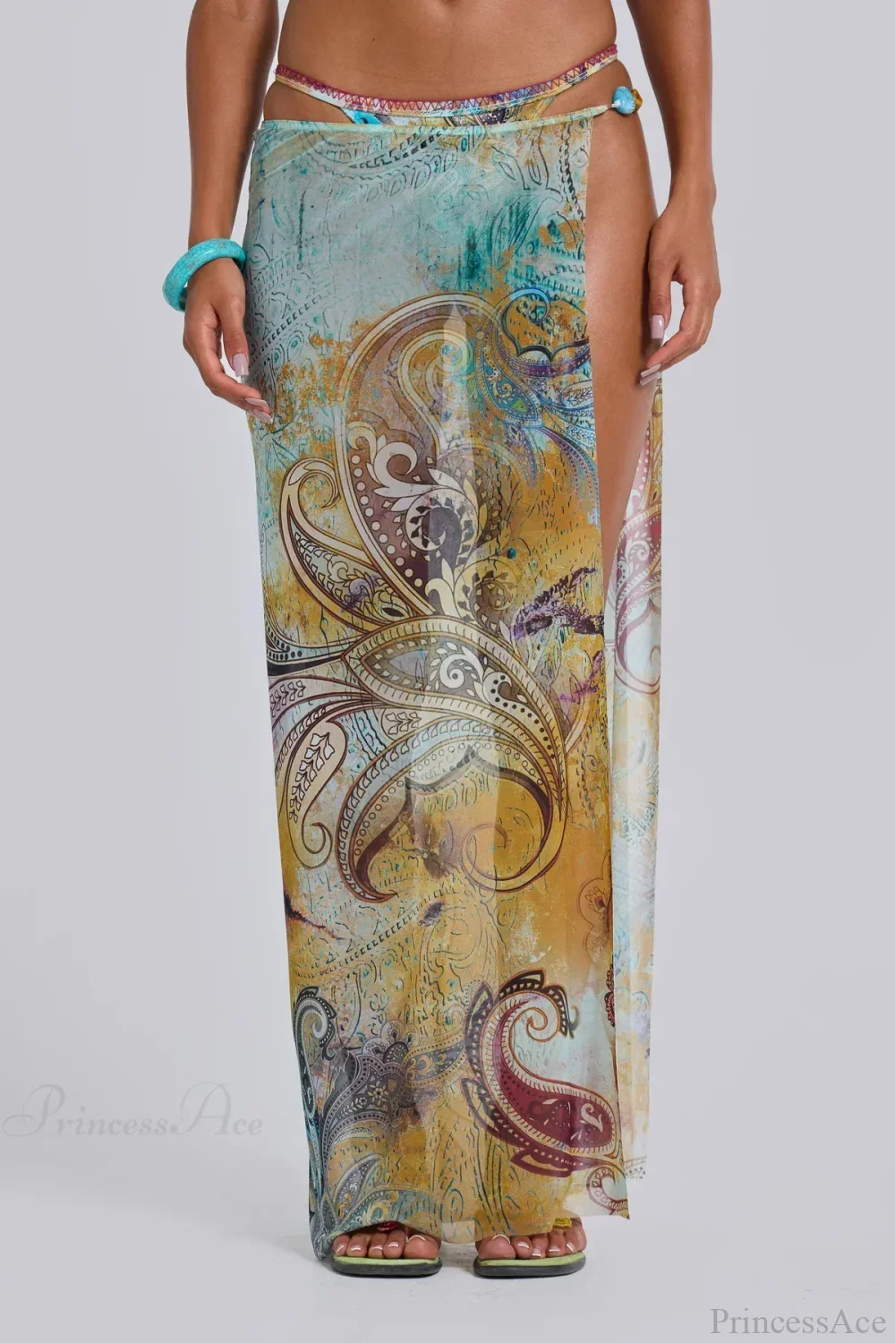Long Skirt Bikini with Tassels Three Piece Swimsuit - Image 2