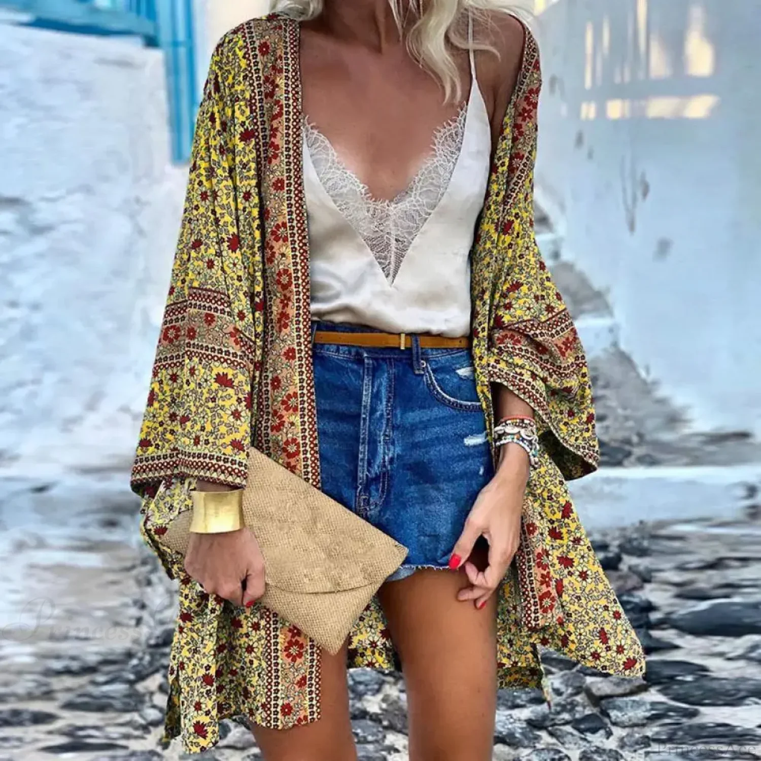 Long Sleeve Bohemian Floral Beach Cover Up - Image 2