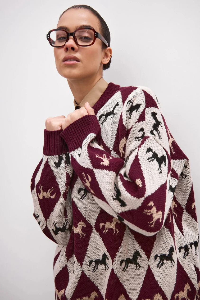 Long Sleeve Colorblock Knit Sweater - Image 2