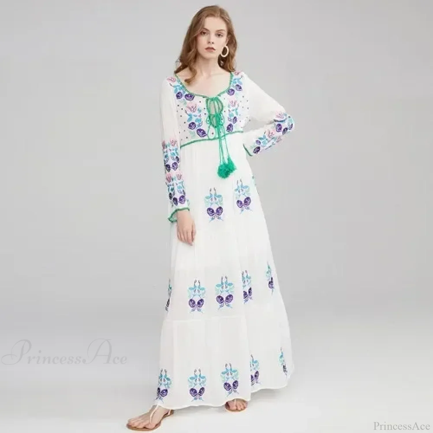 Long Sleeve Ethnic Tunic Maxi Dress - Image 10