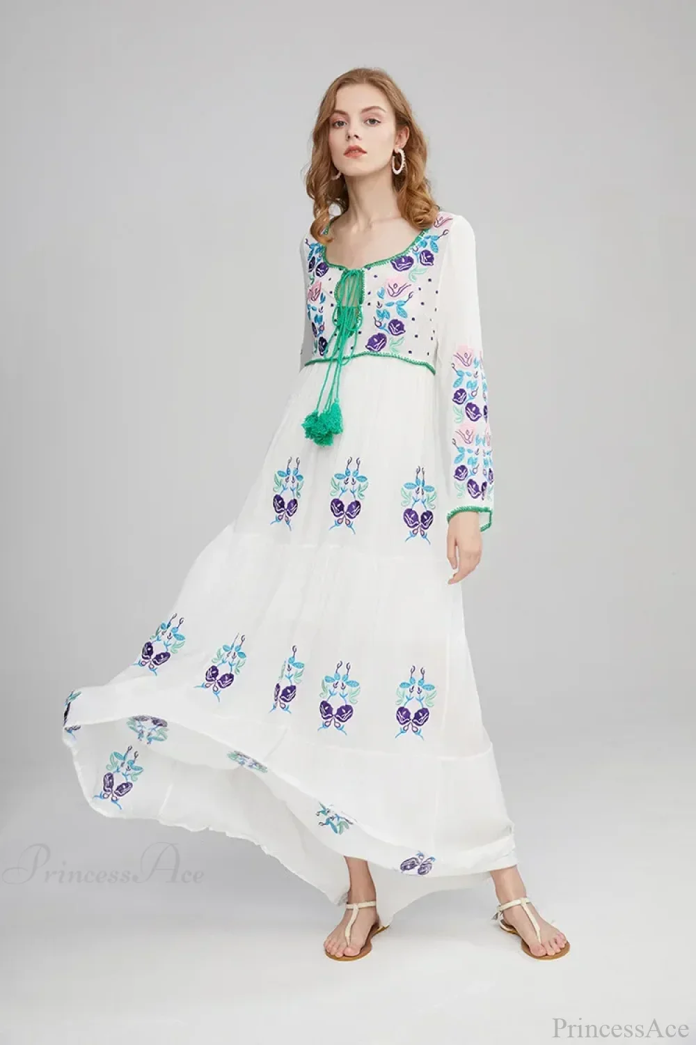 Long Sleeve Ethnic Tunic Maxi Dress - Image 4