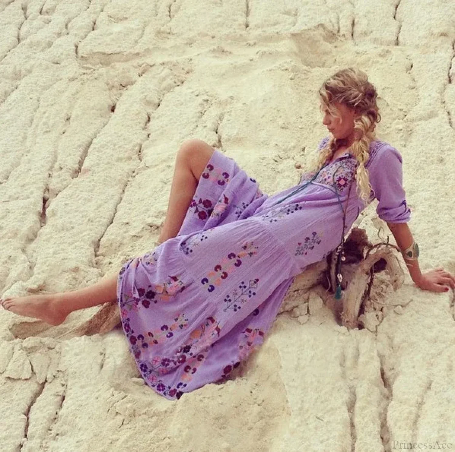 Long Sleeve Ethnic Tunic Maxi Dress - Image 9