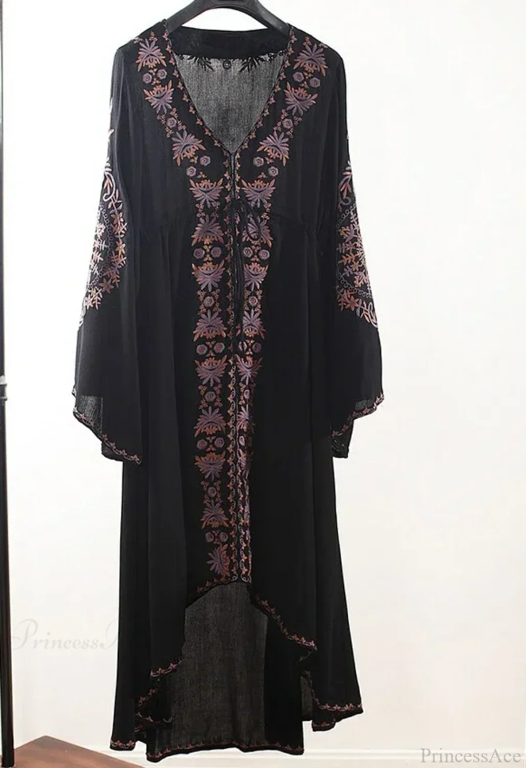 Long Sleeve Floral Embroidered Cotton Boho Dress - Image 5