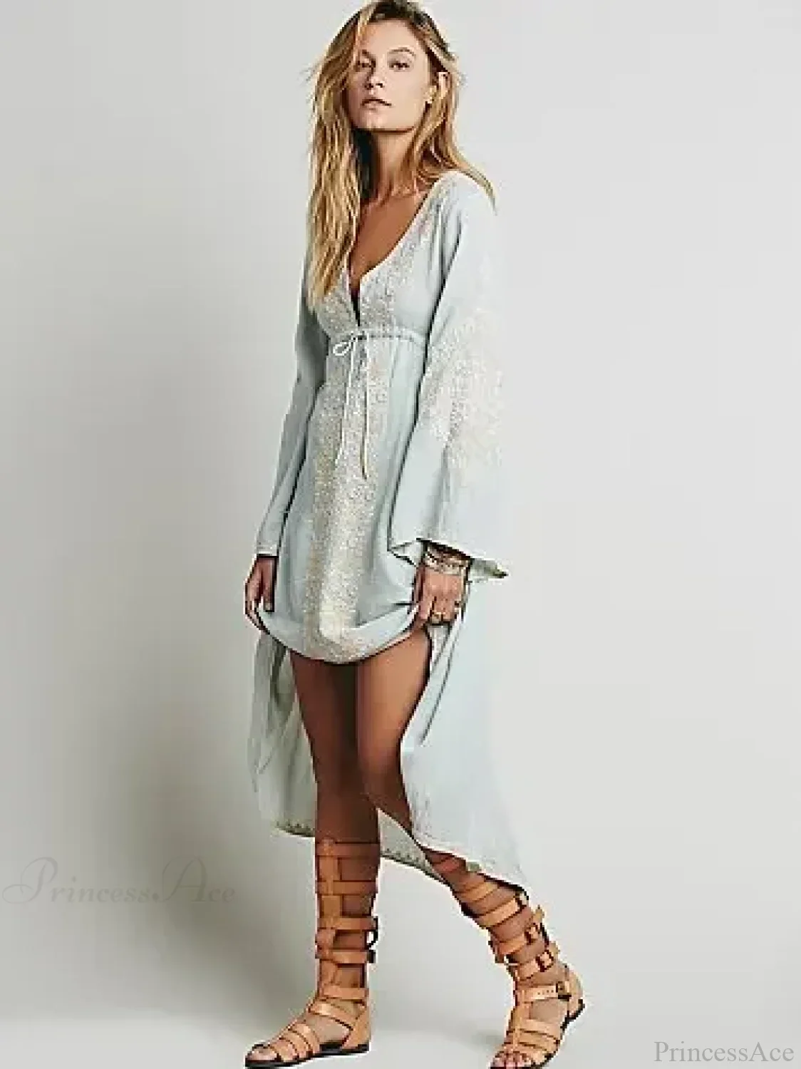 Long Sleeve Floral Embroidered Cotton Boho Dress - Image 7