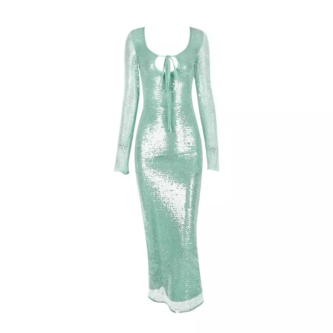 Long Sleeve Formal Occasion Dresses Sequins Elegant Maxi Dress Wedding Party Dress - Image 5