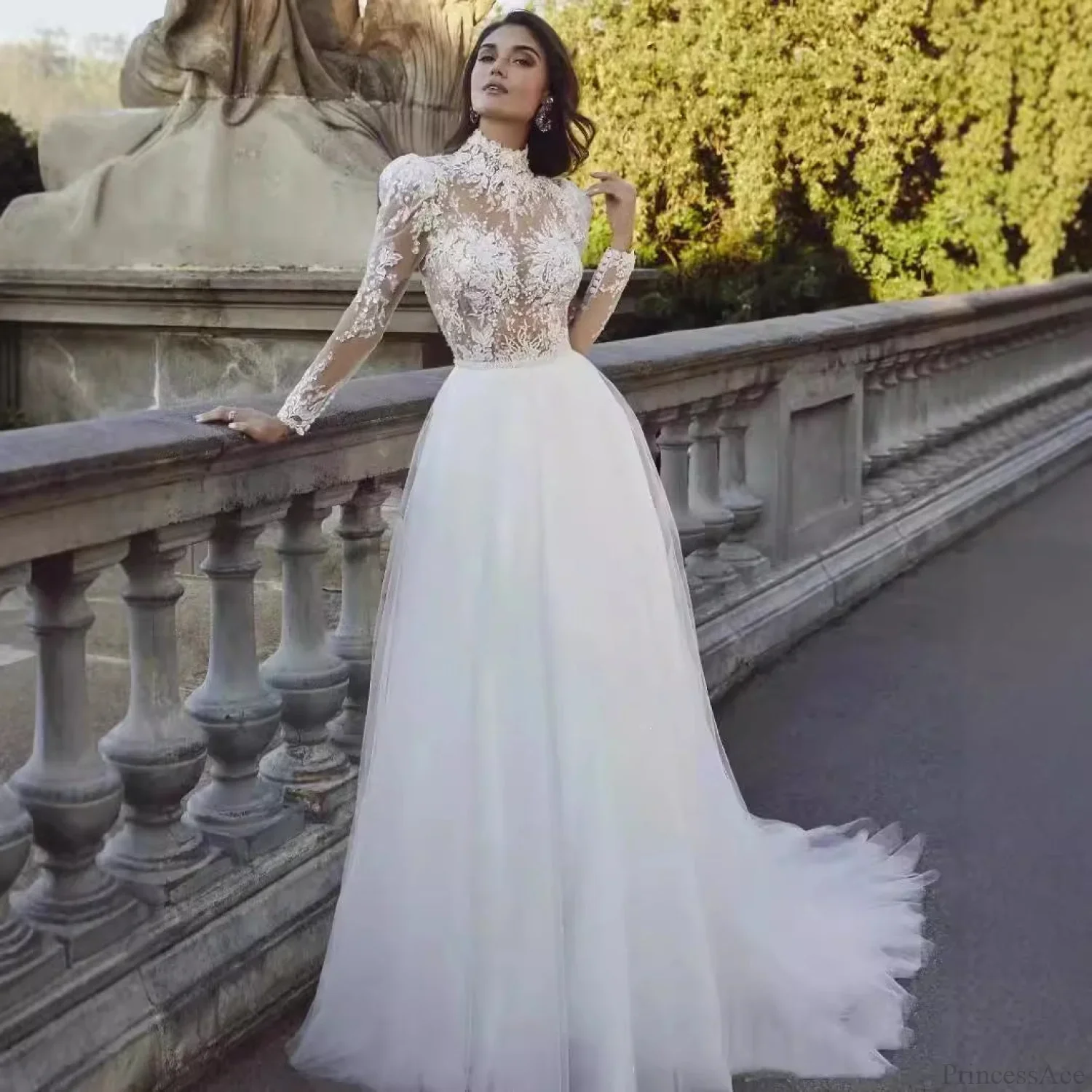 Long Sleeve French Princess Wedding Dress - Image 3