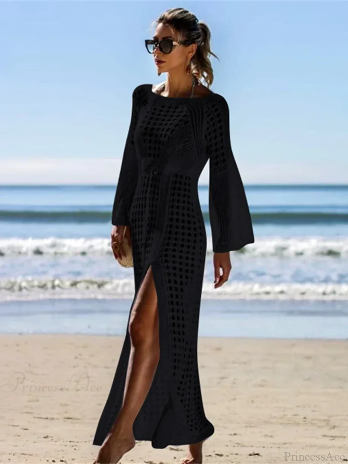 Long Sleeve Hollow Out Bikini Cover Up - Image 2