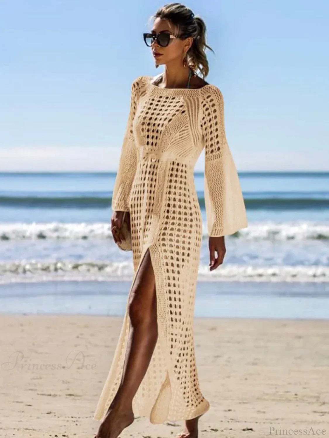 Long Sleeve Hollow Out Bikini Cover Up - Image 3