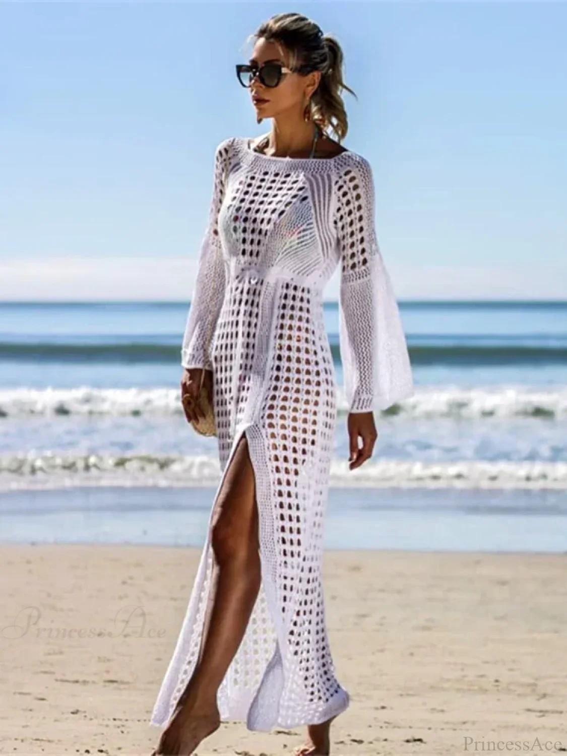 Long Sleeve Hollow Out Bikini Cover Up - Image 4
