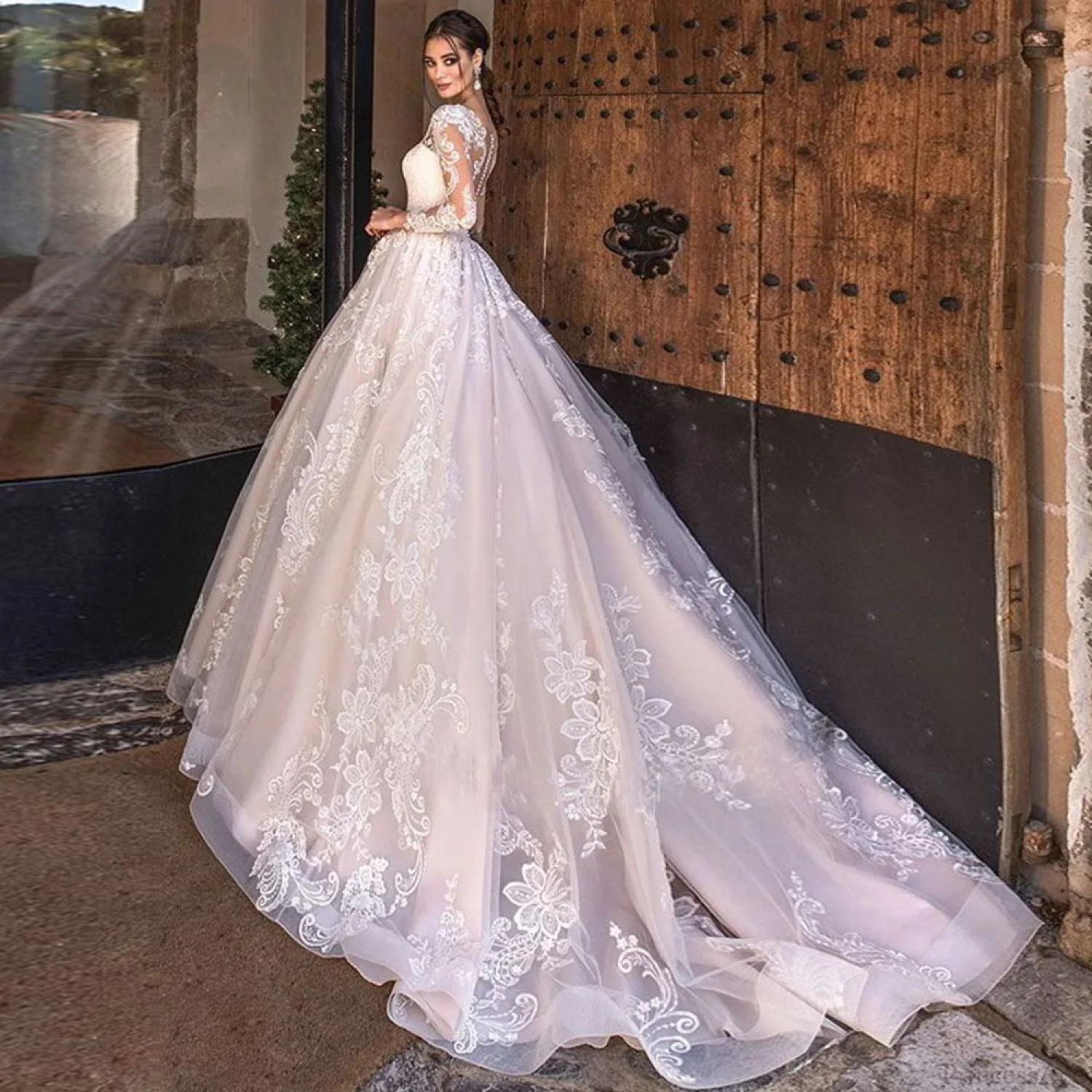 Long Sleeve Lace Ball Gown Wedding Dress - Image 2
