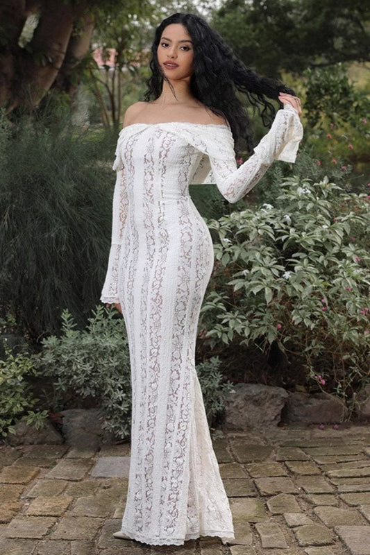 Long Sleeve Lace Strapless Boho Dress - Image 3