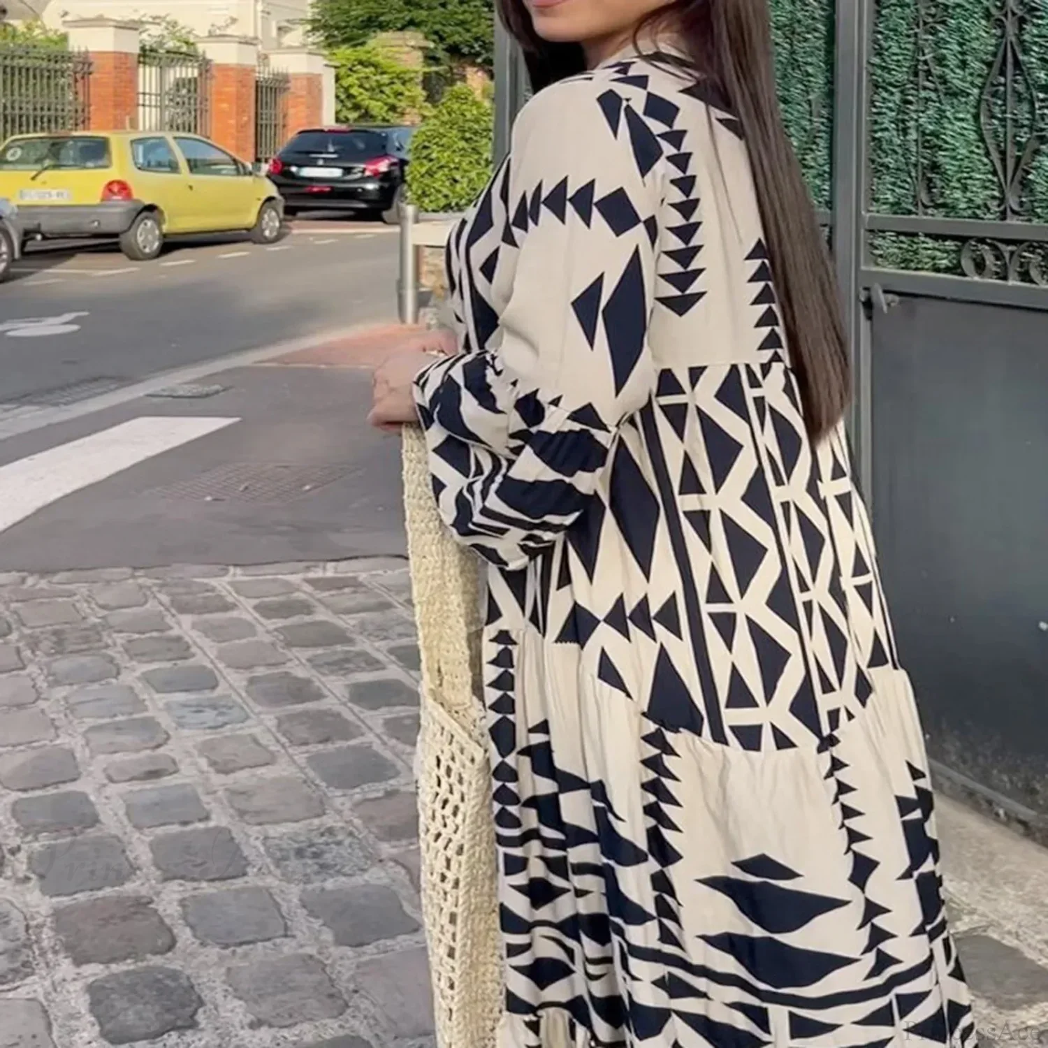 Long Sleeve Pleated Boho Dress - Image 2