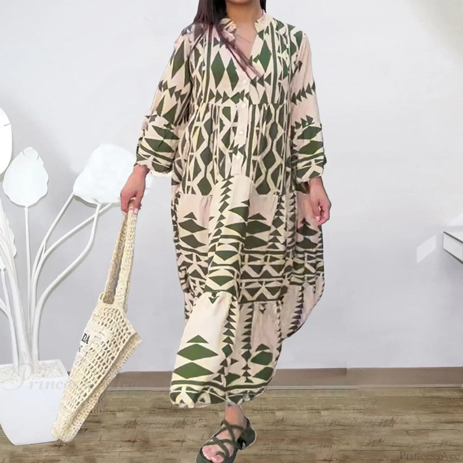 Long Sleeve Pleated Boho Dress - Image 5
