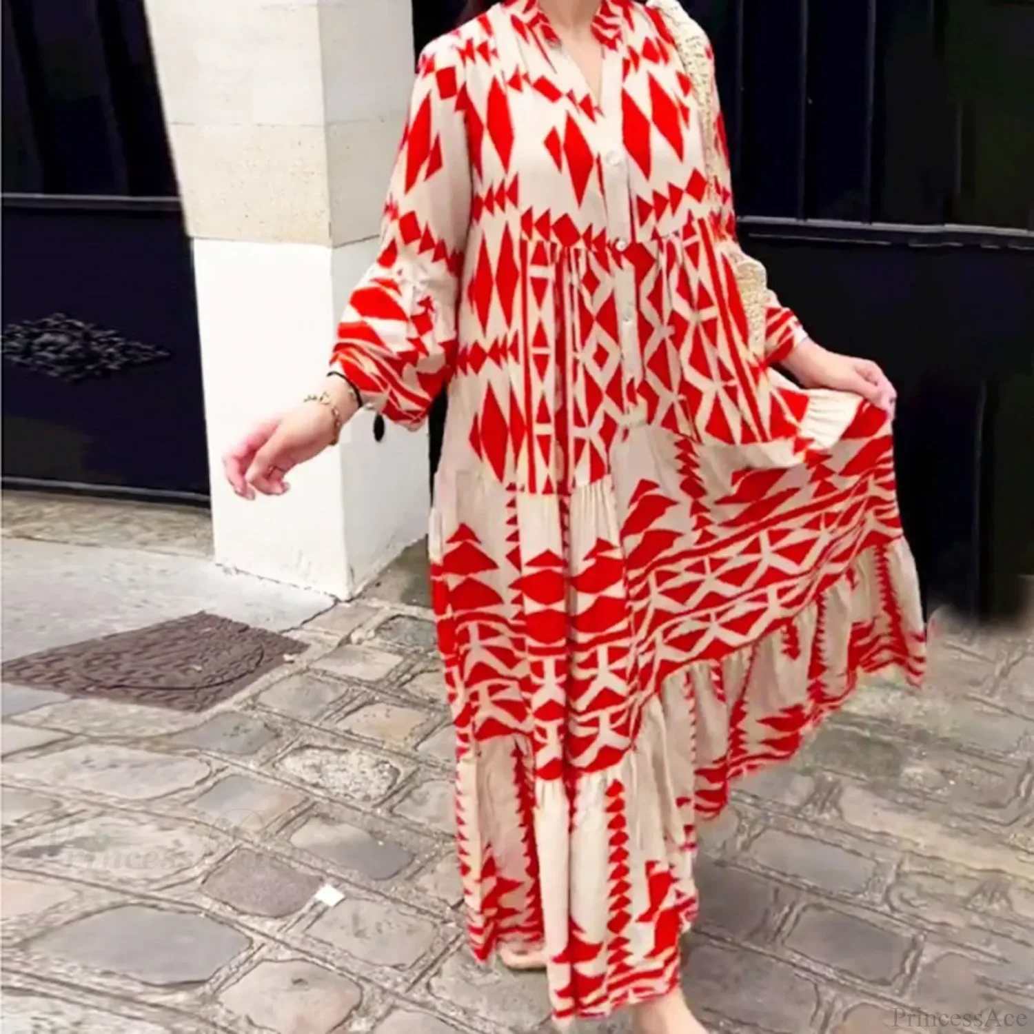 Long Sleeve Pleated Boho Dress - Image 6