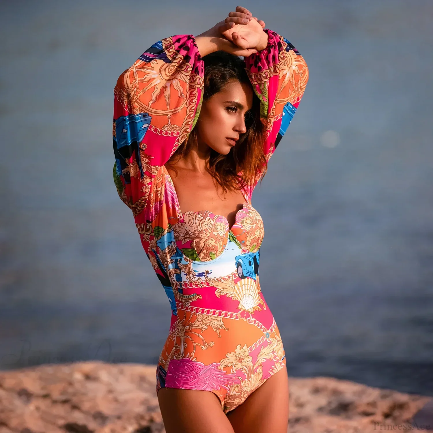 Long Sleeve Print Skirt Two Piece Set - Image 4