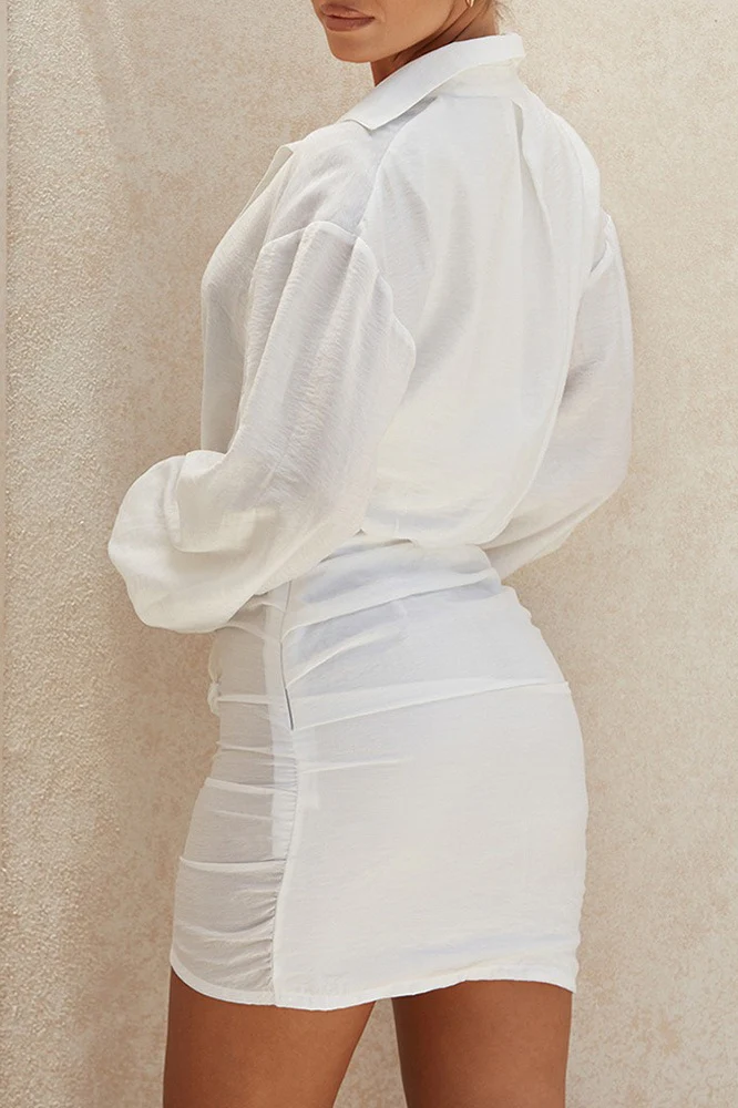 Long Sleeve Shirt Sexy Deep V Linen Mini Dress - Image 5