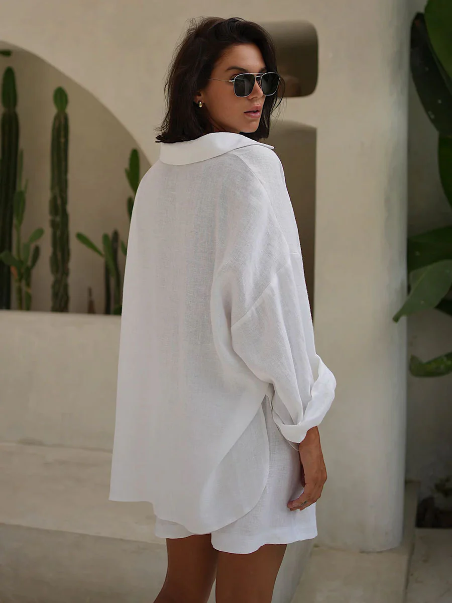 Long Sleeve Shirt Shorts Set Blouse - Image 12