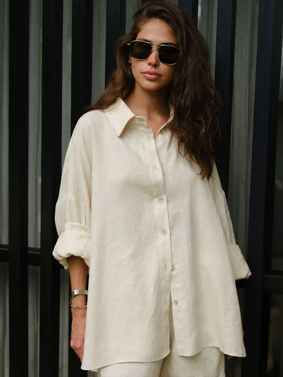 Long Sleeve Shirt Shorts Set Blouse - Image 5