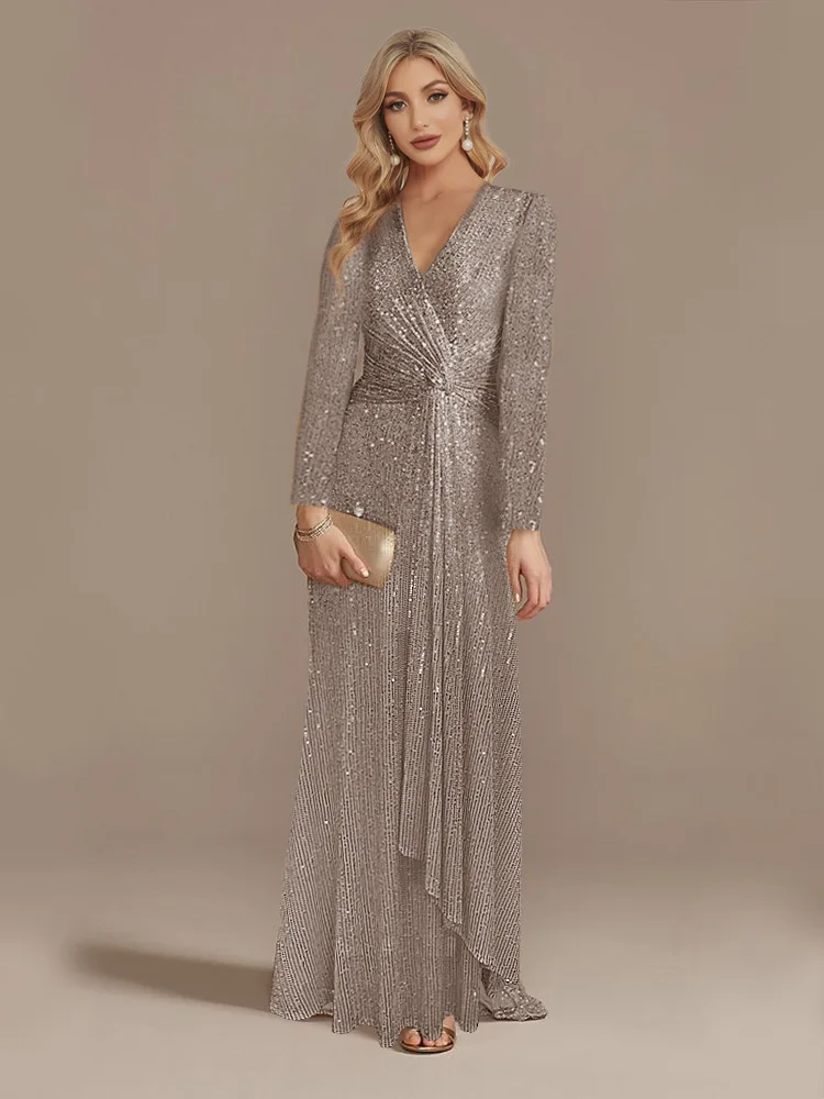 Long Sleeve V-Neck Party Dress