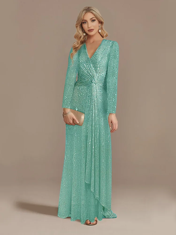 Long Sleeve V-Neck Party Dress - Image 3