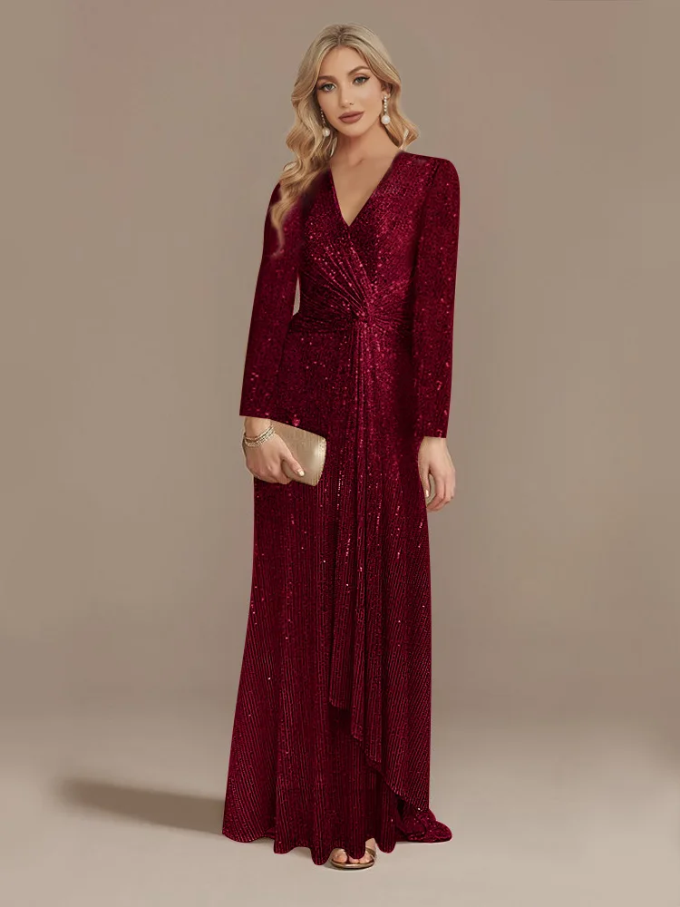 Long Sleeve V-Neck Party Dress - Image 4