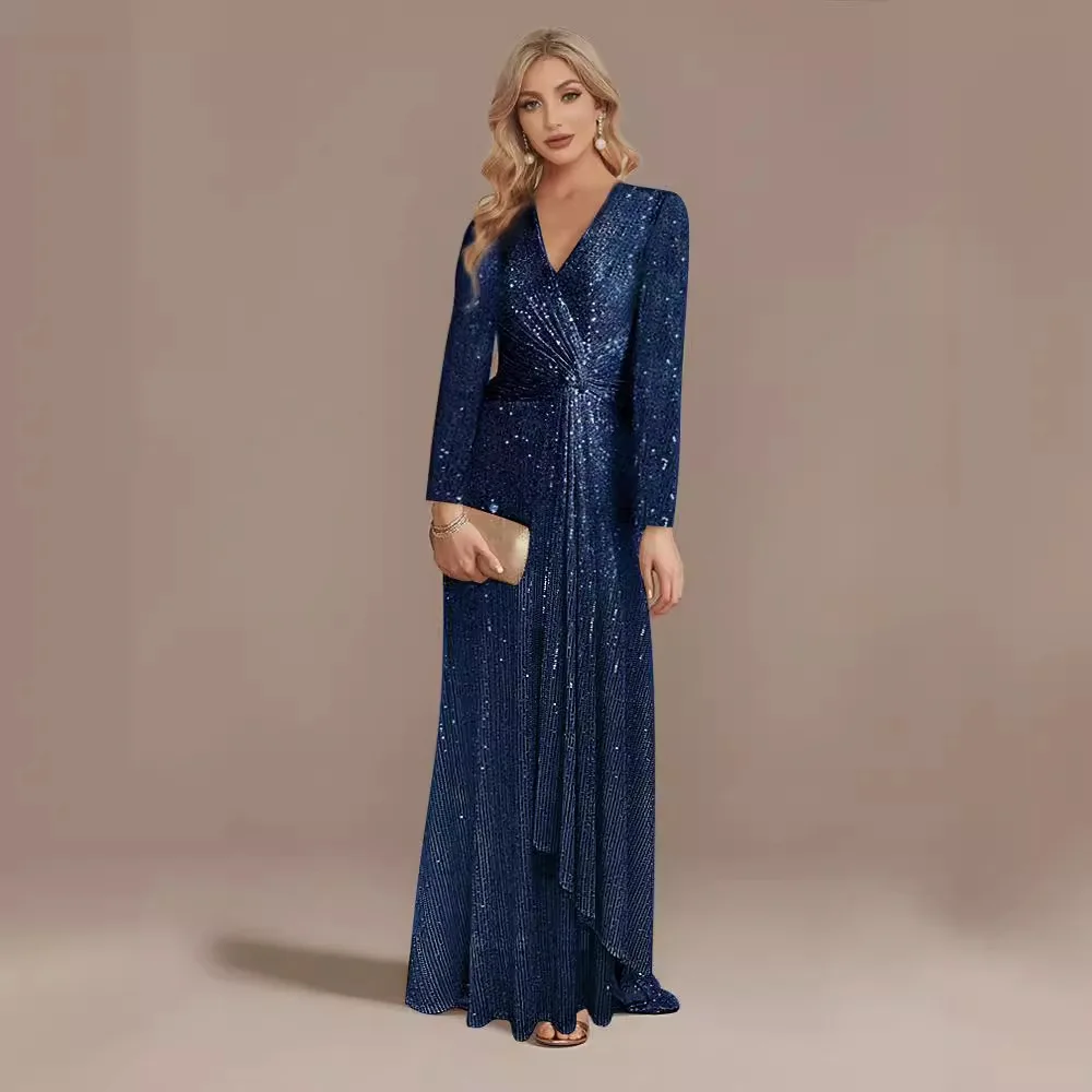 Long Sleeve V-Neck Party Dress - Image 5