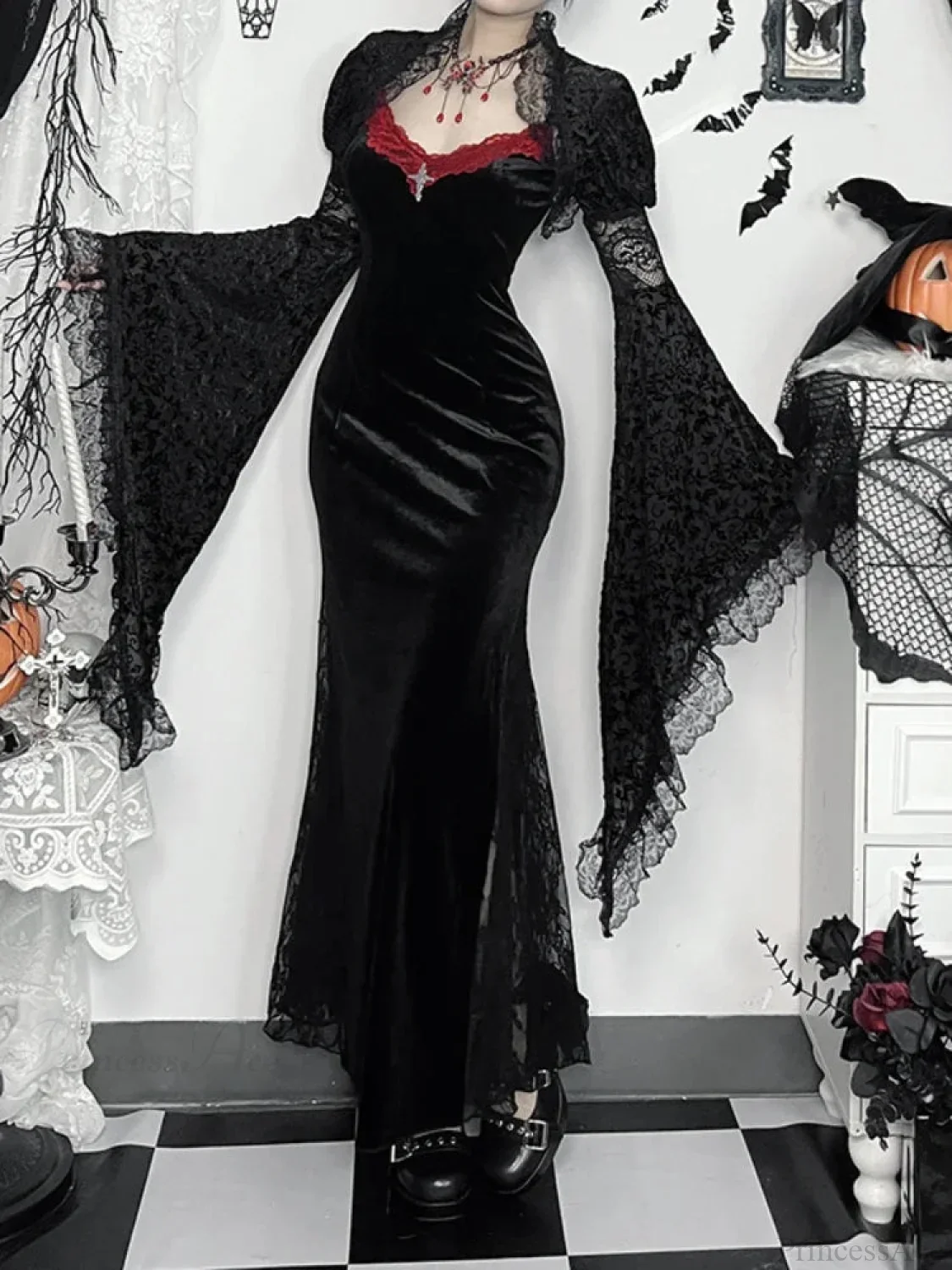 Long Strap Lace Patchwork Maxi Dress