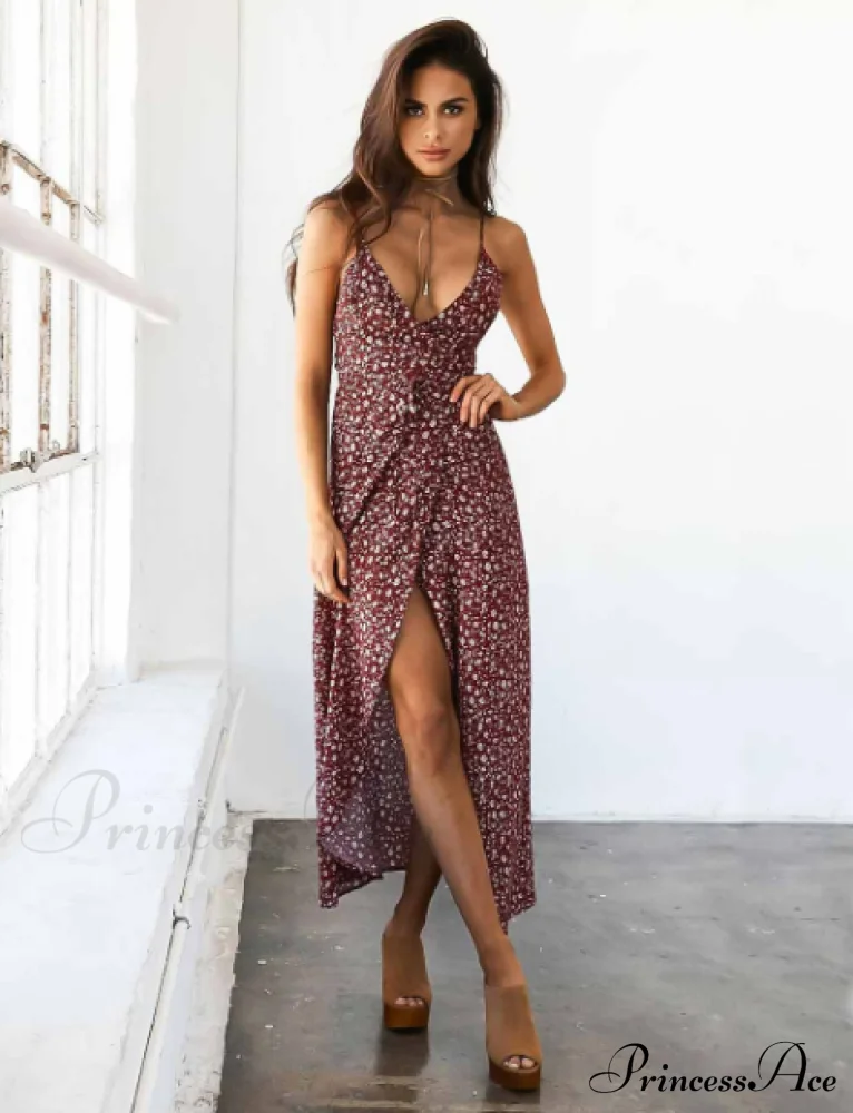 Floral Boho Spaghetti Strap Maxi Dress - Image 4
