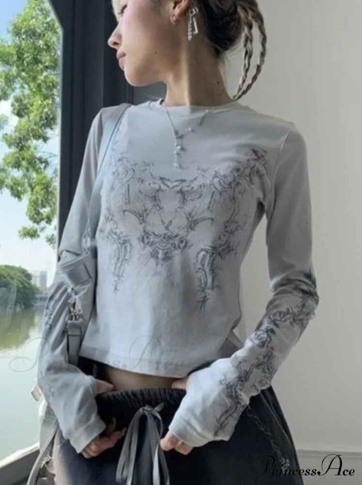 Long Y2k Fashion Casual O-neck Arm De Vintage Blusas T-shirts Mujer Design Women Tunic Moda Tops