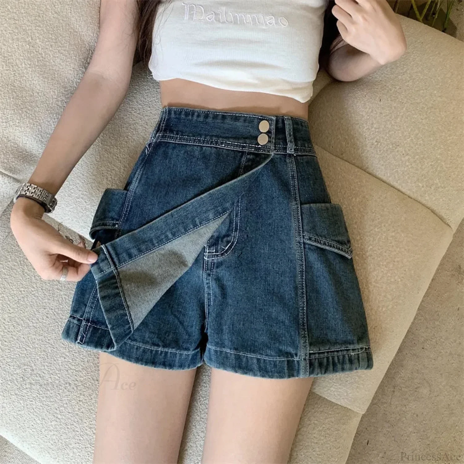 Loose Denim Pants Style Skirt - Image 3