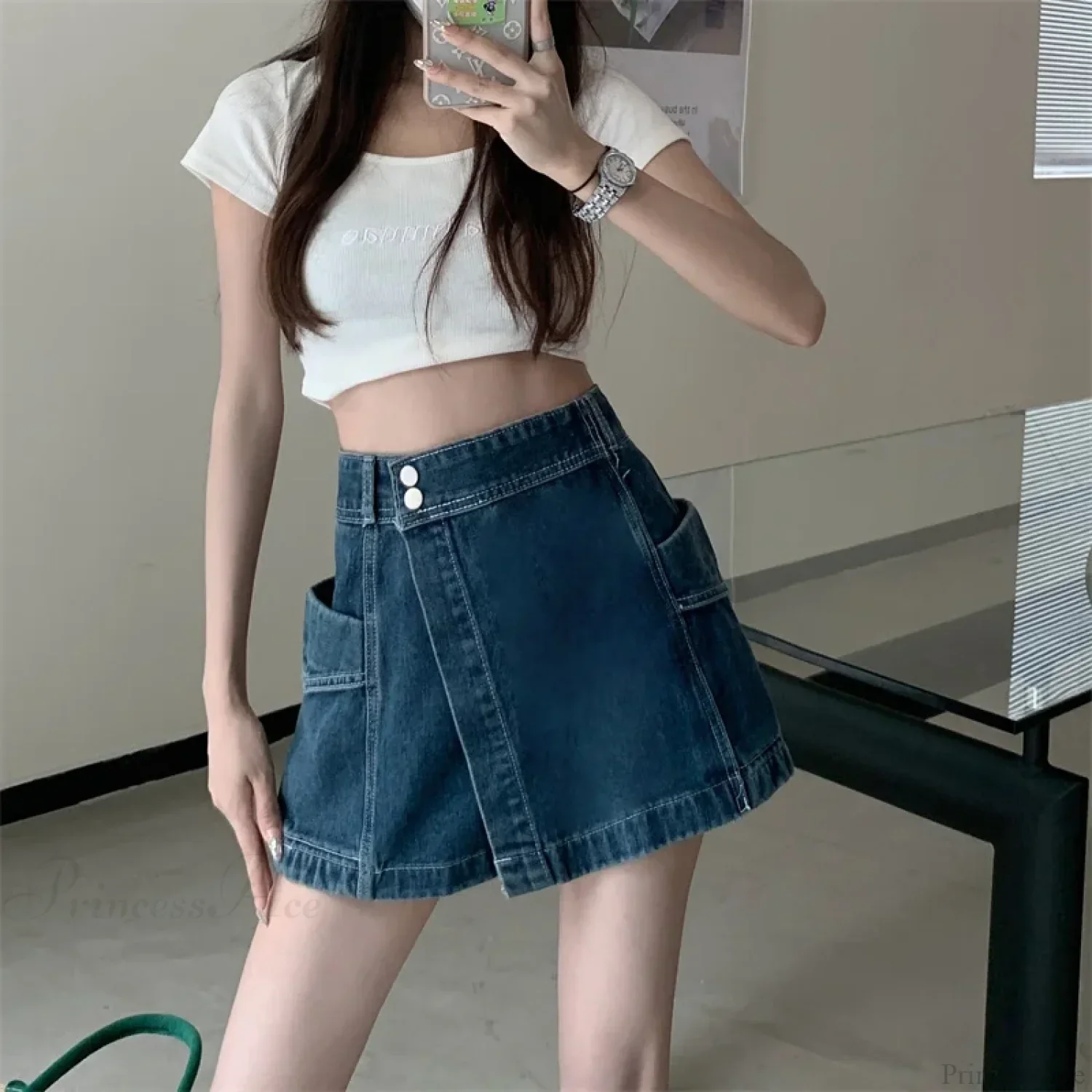 Loose Denim Pants Style Skirt - Image 5