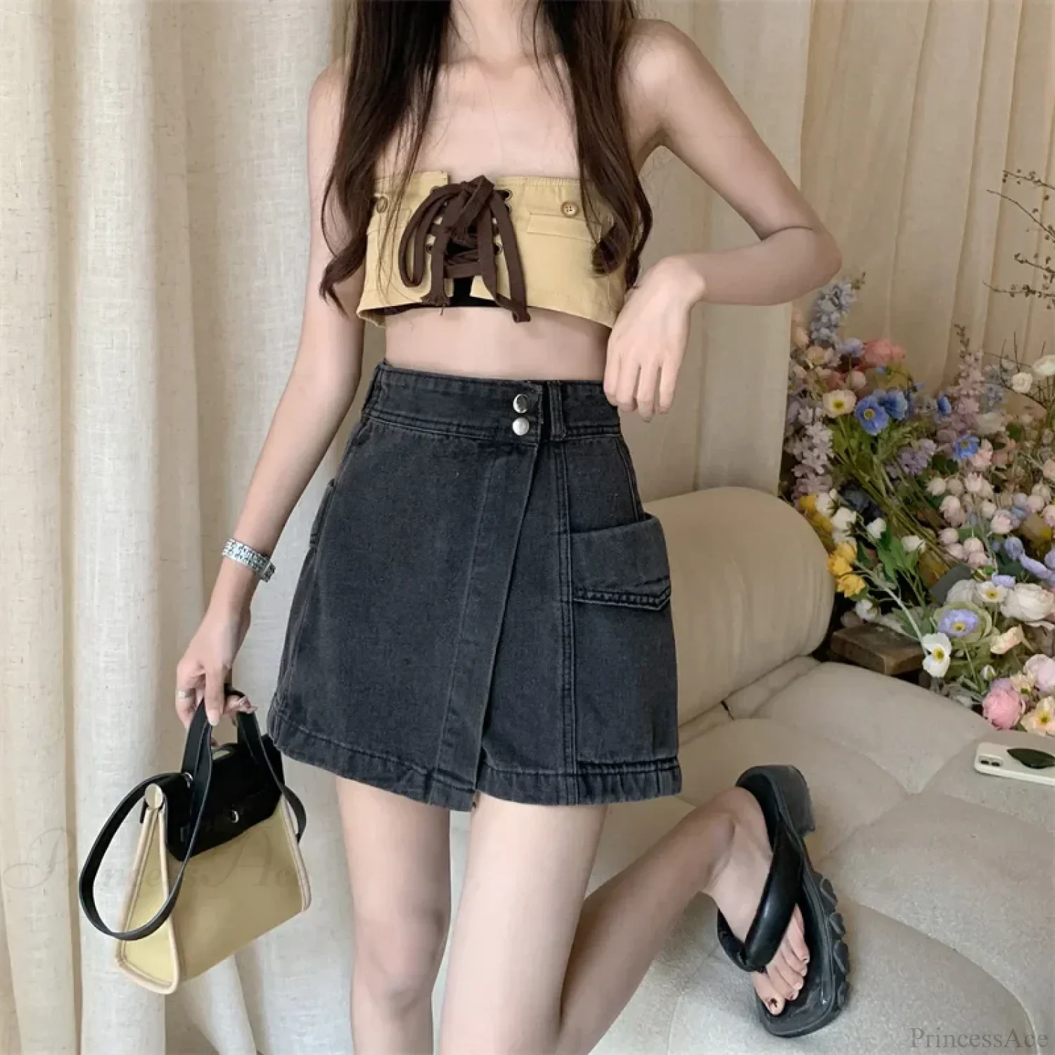 Loose Denim Pants Style Skirt - Image 7