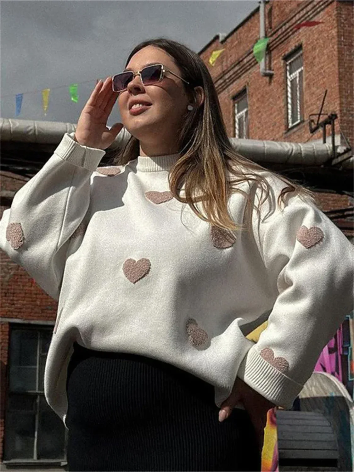 Loose Fashion Patchwork Long Sleeve Sweater - Image 10