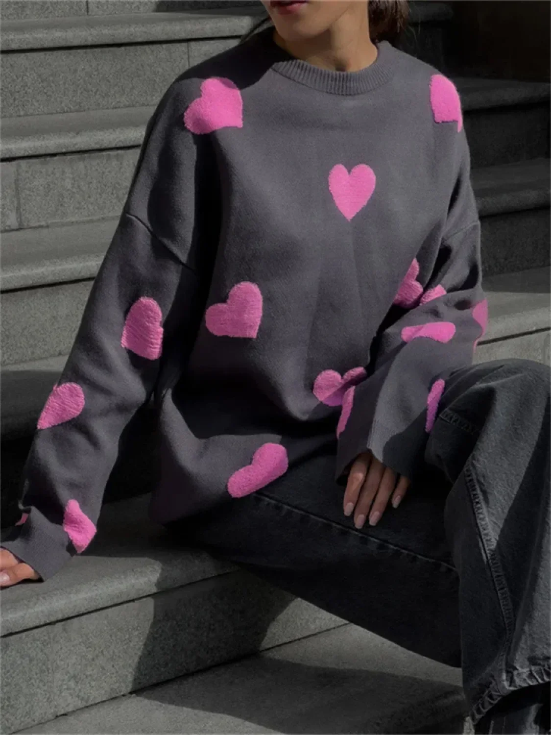 Loose Fashion Patchwork Long Sleeve Sweater - Image 9