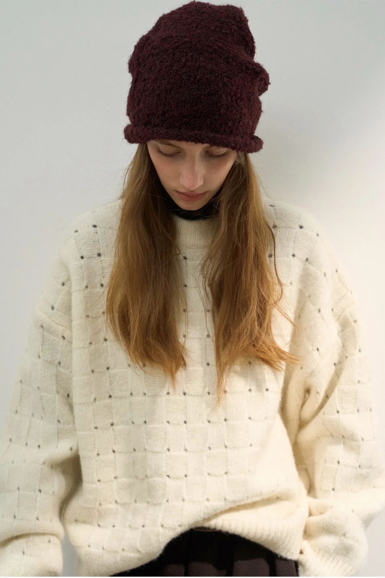 Loose Fit Crew Neck Wool Blend Knit Sweater - Image 2