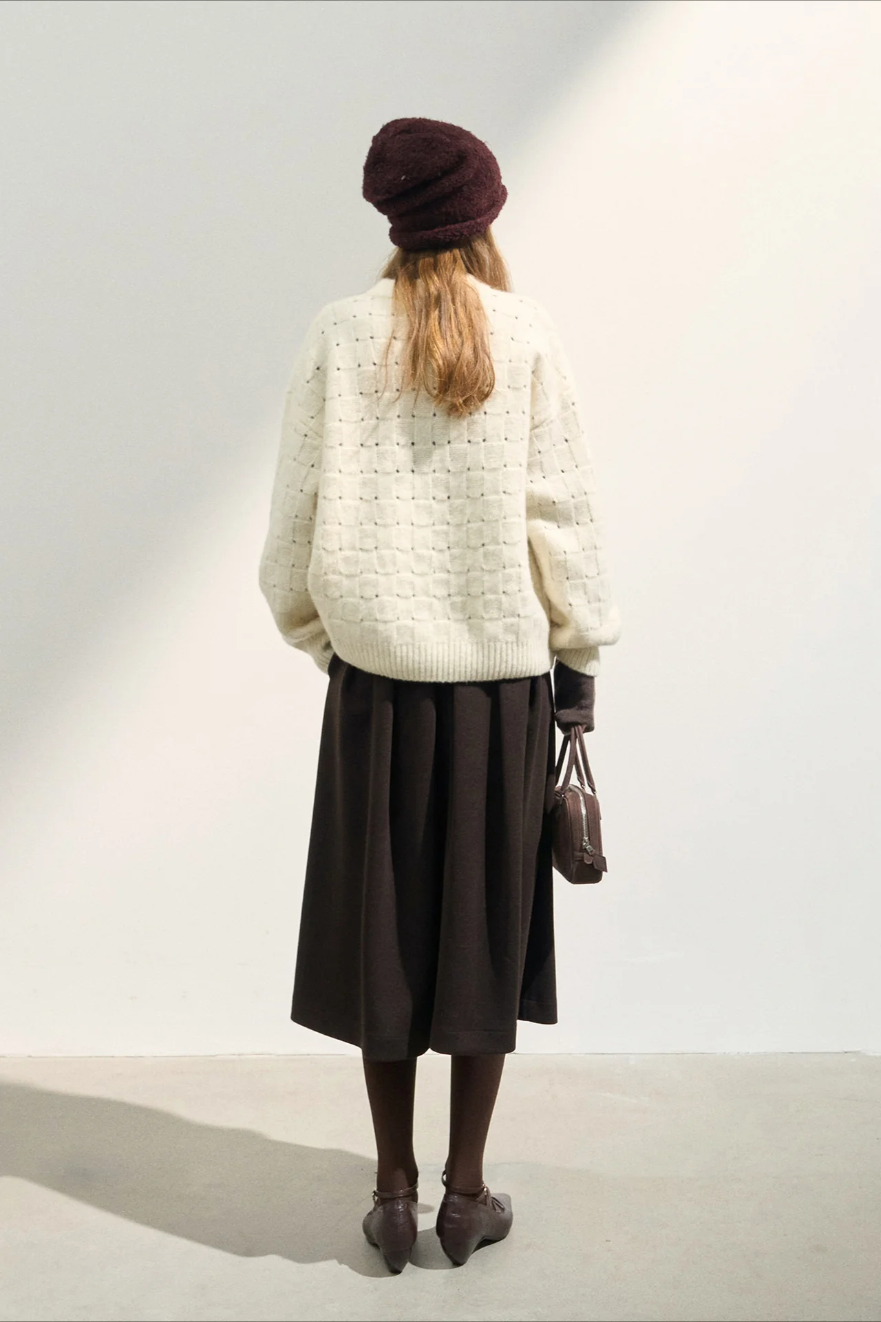 Loose Fit Crew Neck Wool Blend Knit Sweater - Image 3