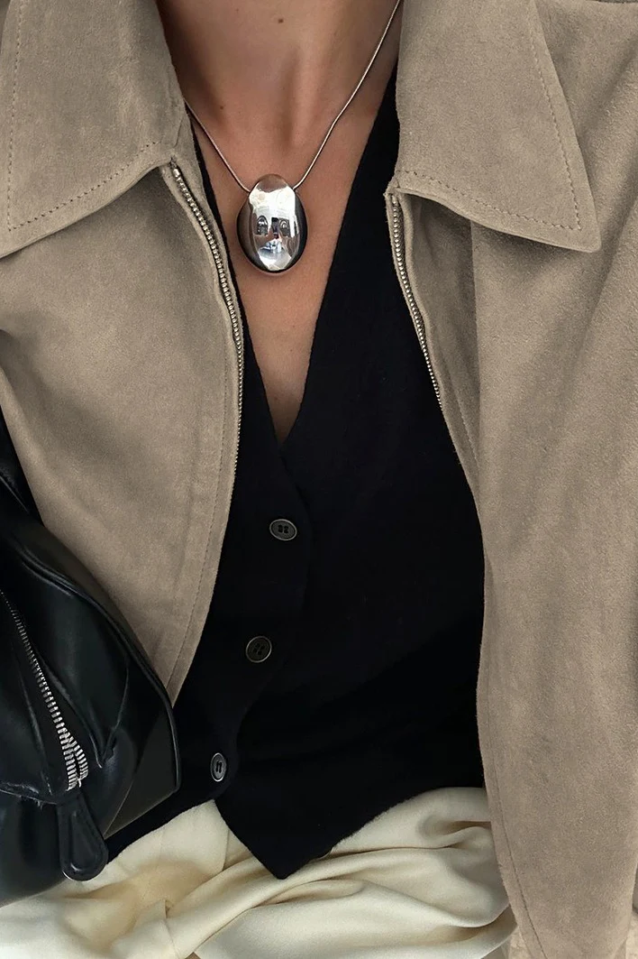Loose Fit Khaki Suede Jacket - Image 5
