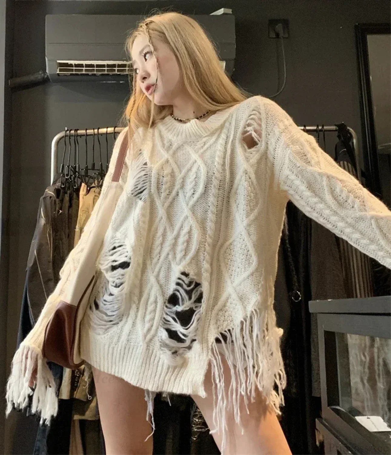 Loose Fitting Torn Knit Sweater - Image 2