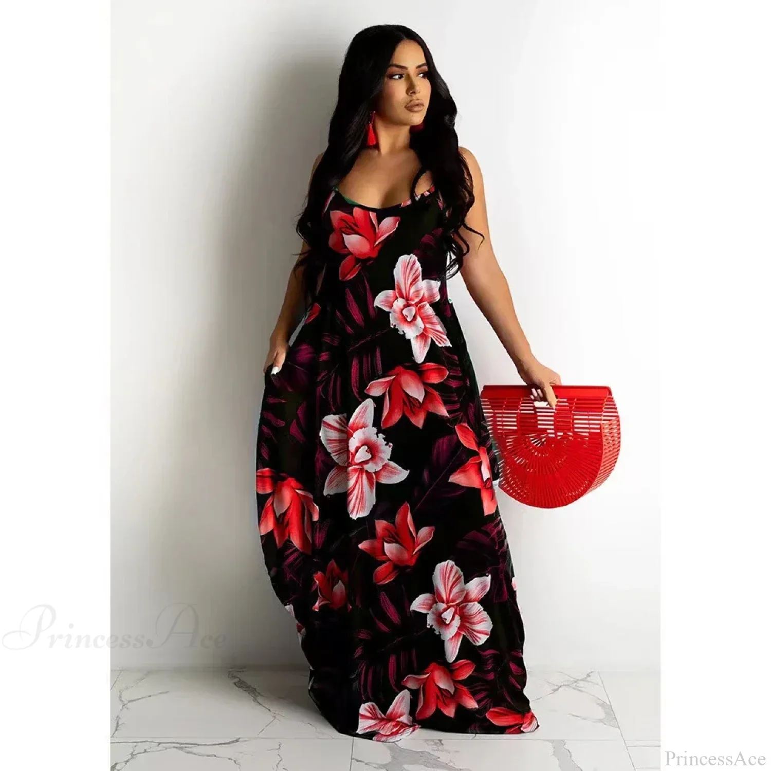 Loose Floral Print Slip Dress Long Skirt Floral Dress - Image 3