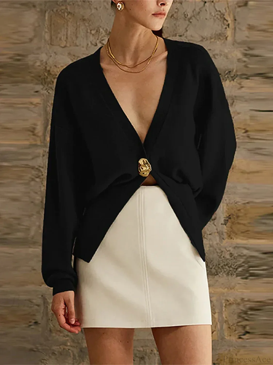 Loose Hollow Out V-Neck Knit Cardigan - Image 3