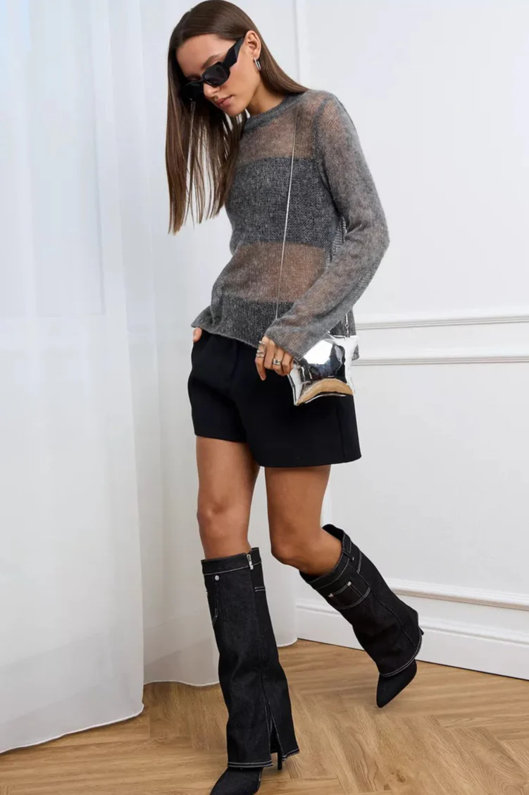 Loose Hollow Out Wool Blend Knit Blouse - Image 6