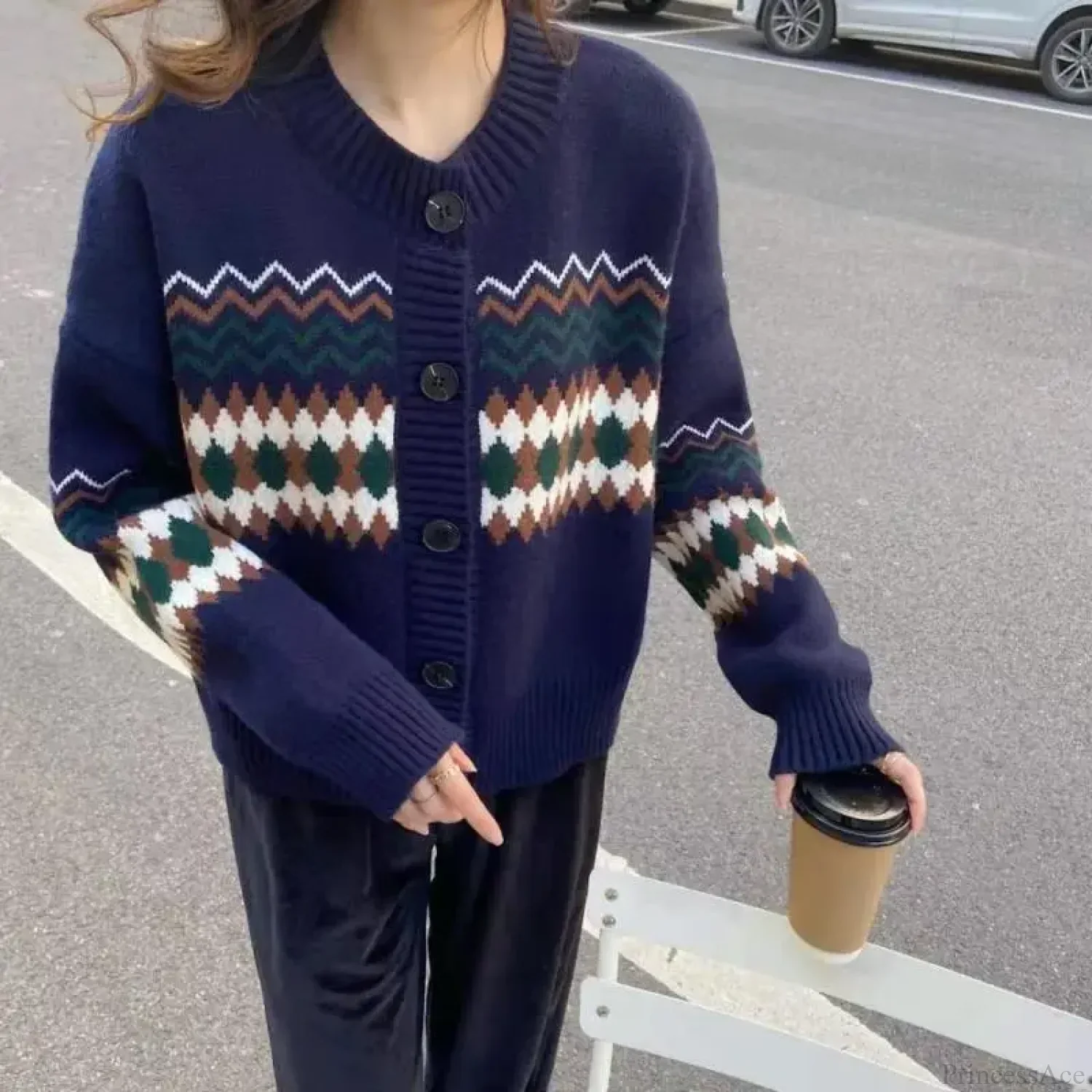Loose O-neck Office Lady Cardigan - Image 3