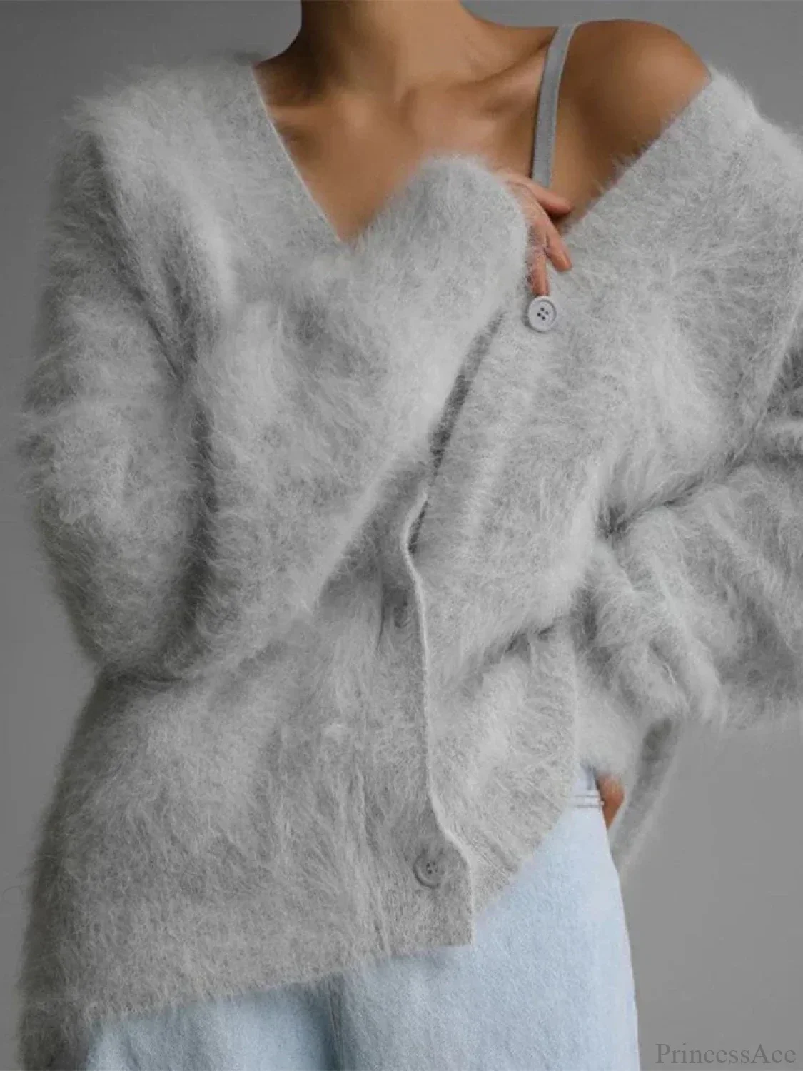 Loose Off Shoulder V-neck Cardigan - Image 9