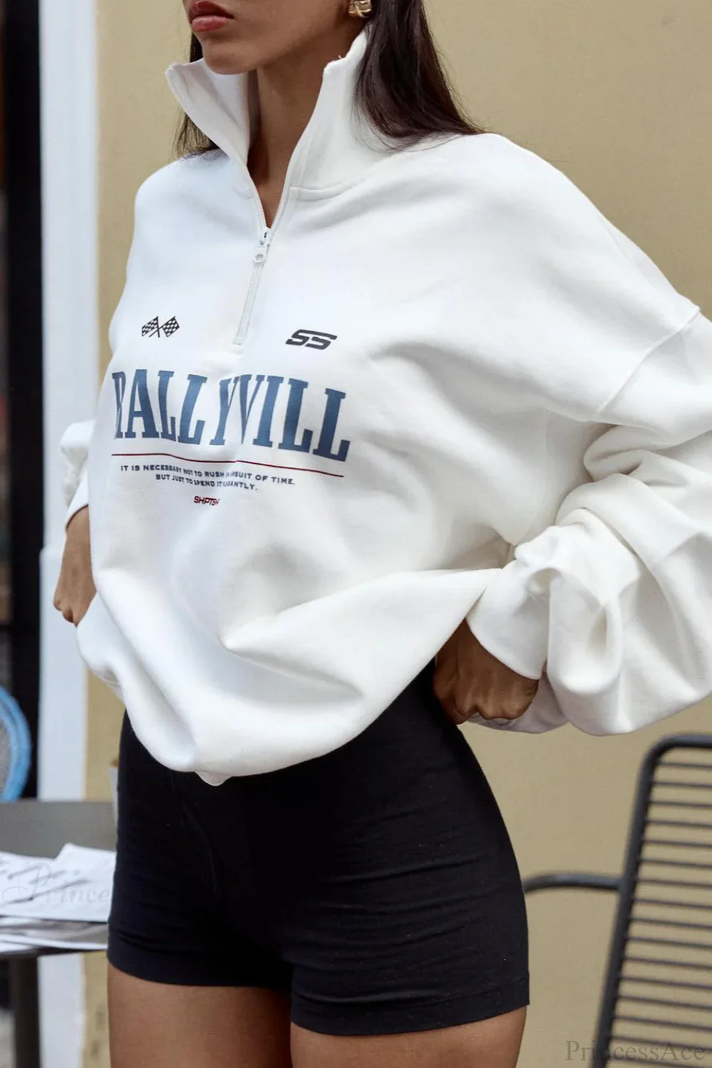Loose Sporty Half Collar Print Sweatshirt - Image 4