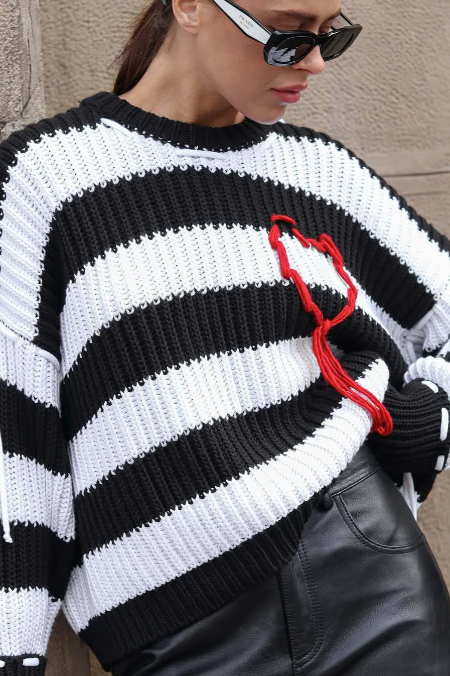 Loose Striped Crew Neck Long Sleeve Knit Sweater - Image 2