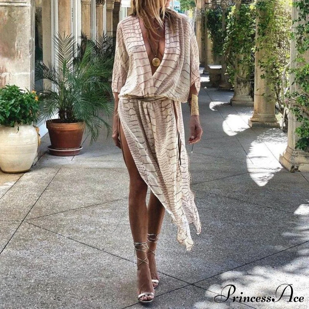 Loose Striped Maxi Dress with Veil Design - Image 2