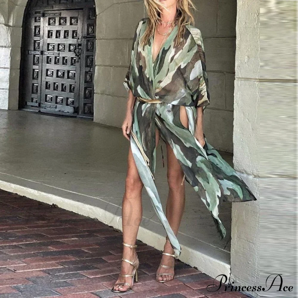 Loose Striped Maxi Dress with Veil Design - Image 3
